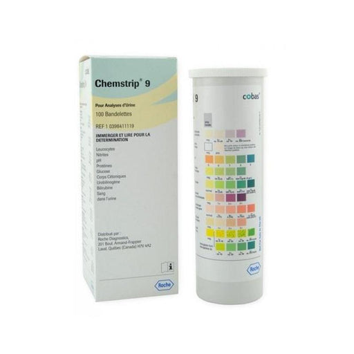 Chemstrip 9 Urine Test Strips, 100/vial, for reliable diagnostics and comprehensive health monitoring.