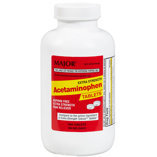 Bottle of Acetaminophen 500 mg tablets offering pain relief and fever reduction, supporting overall wellness and fast recovery.