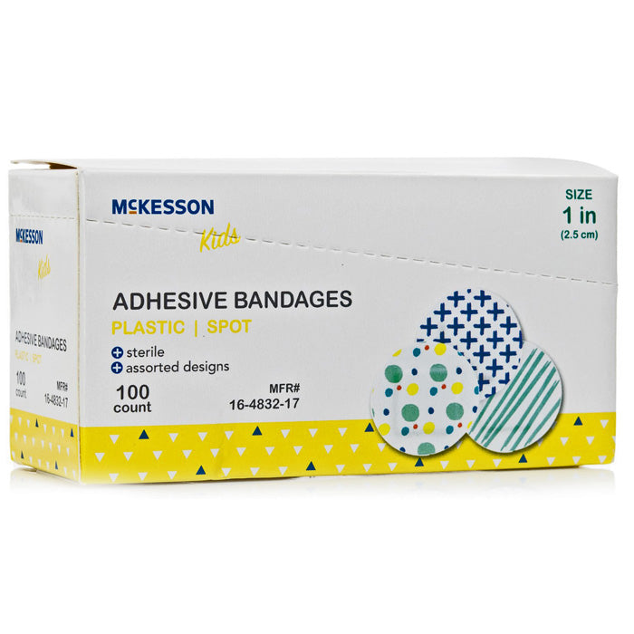 Box of Adhesive Spot Bandages 1 inch Round (Assorted Prints), Sterile 