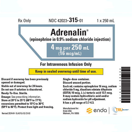 Adrenalin IV Bags used for emergency shock treatment, allergy relief, heart health, and adrenal crisis management.