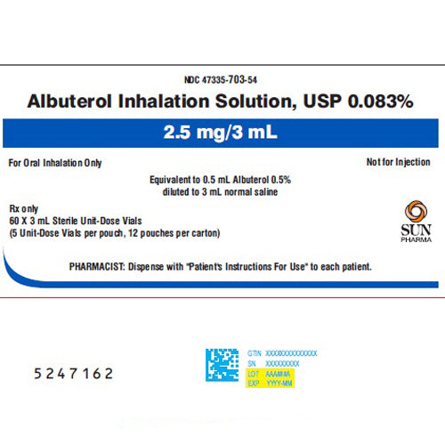 Albuterol Sulfate Inhalation Solution 0.083% USP 3 mL by Sun Pharmaceuticals