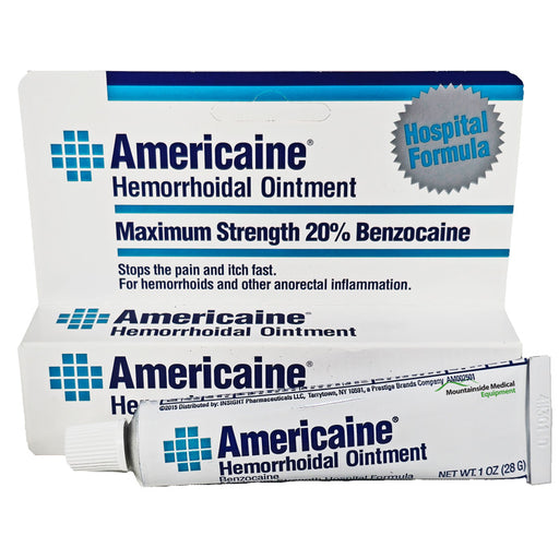 Americaine Hemorrhoidal Ointment for fast pain relief and anti-inflammatory care, providing comfort and soothing treatment for hemorrhoids.