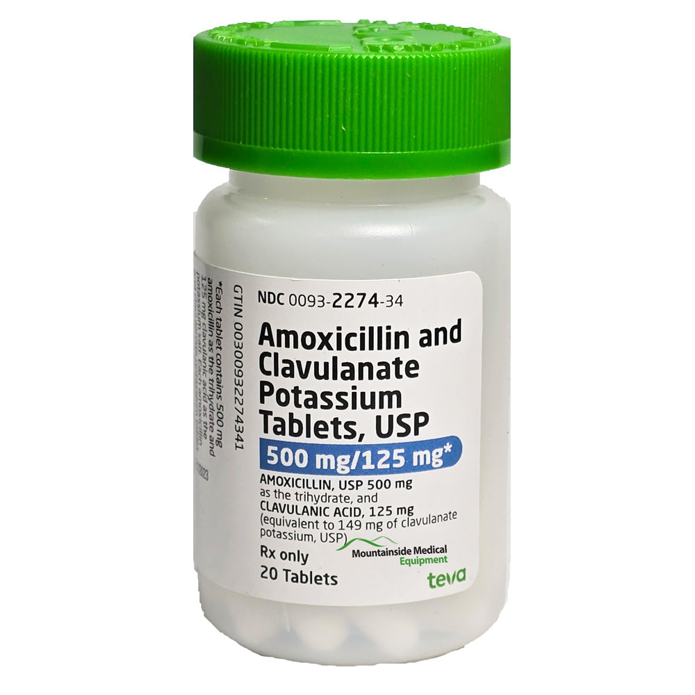 Amoxicillin and Clavulanate Potassium 500 mg/125 mg tablet, prescribed for treating bacterial infections, including sinusitis and respiratory infections.