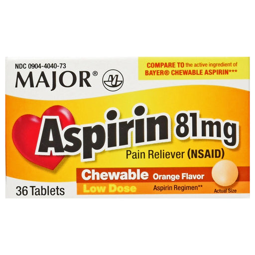 Aspirin 81 mg Chewable Tablets with Orange Flavor by Major