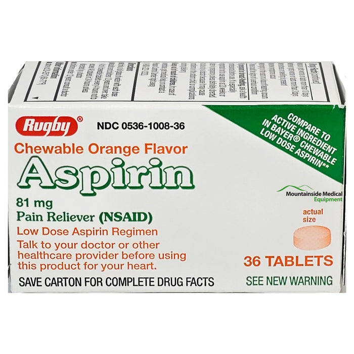 Aspirin 81 mg Chewable Tablets with Orange Flavor by Rugby NDC 00536-1008-36