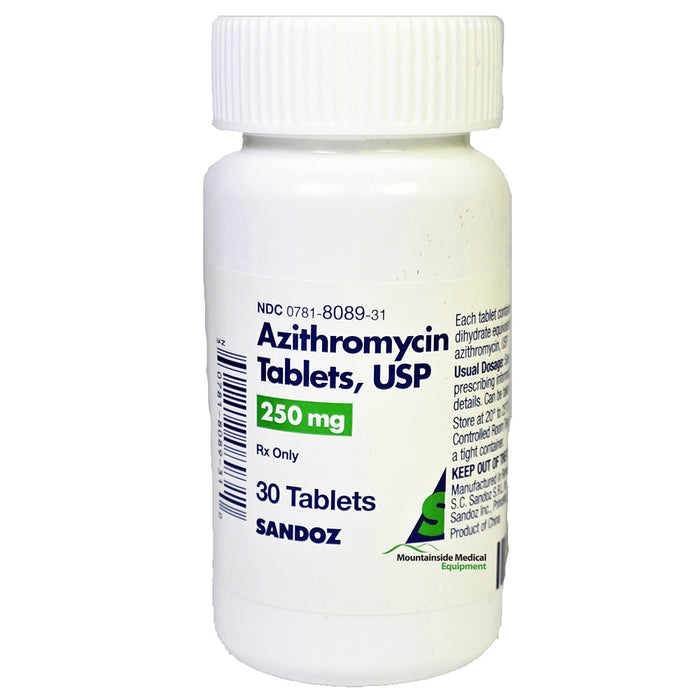 Blister pack of Azithromycin Tablets 250 mg on a doctor's desk, prescribed for bacterial infections, sinusitis, and respiratory tract infections.