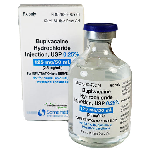 Bupivacaine Hydrochloride Injection 0.25% vial used for local anesthesia, offering effective pain relief during surgical procedures.