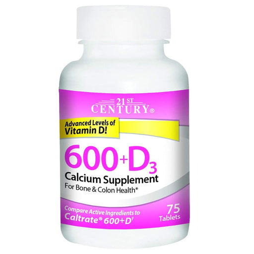 Calcium + Vitamin D3 600 mg Tablets For Bone and Colon Health 75 Count