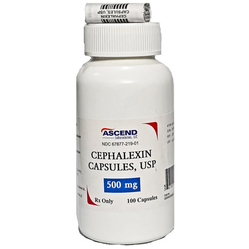 Cephalexin Capsules 500 mg Antibiotic Medicine by Ascend NDC 67877-0219-01