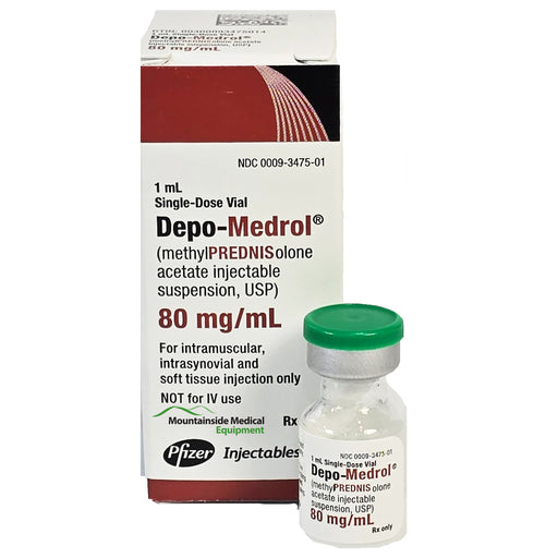 Depo-Medrol Methylprednisolone Acetate 80 mg vial for treating inflammation, arthritis relief, and managing severe allergies and immune disorders.