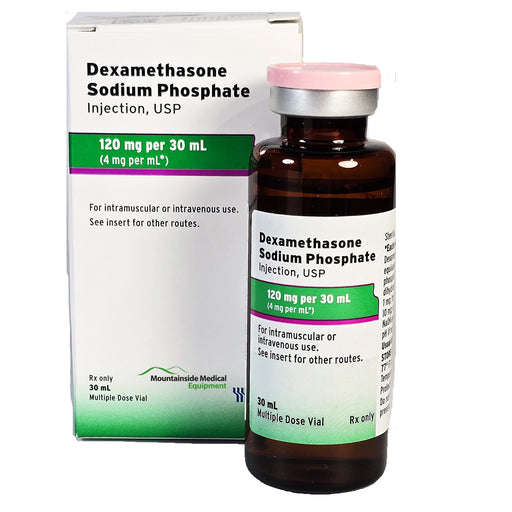 Dexamethasone Sodium Phosphate Injection 120 mg Per 30 mL vial used to treat severe inflammation and autoimmune disorders.