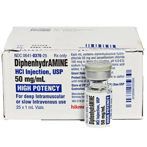 Diphenhydramine Injection 50mg Vials  by Hikma NDC 0641-0376-25