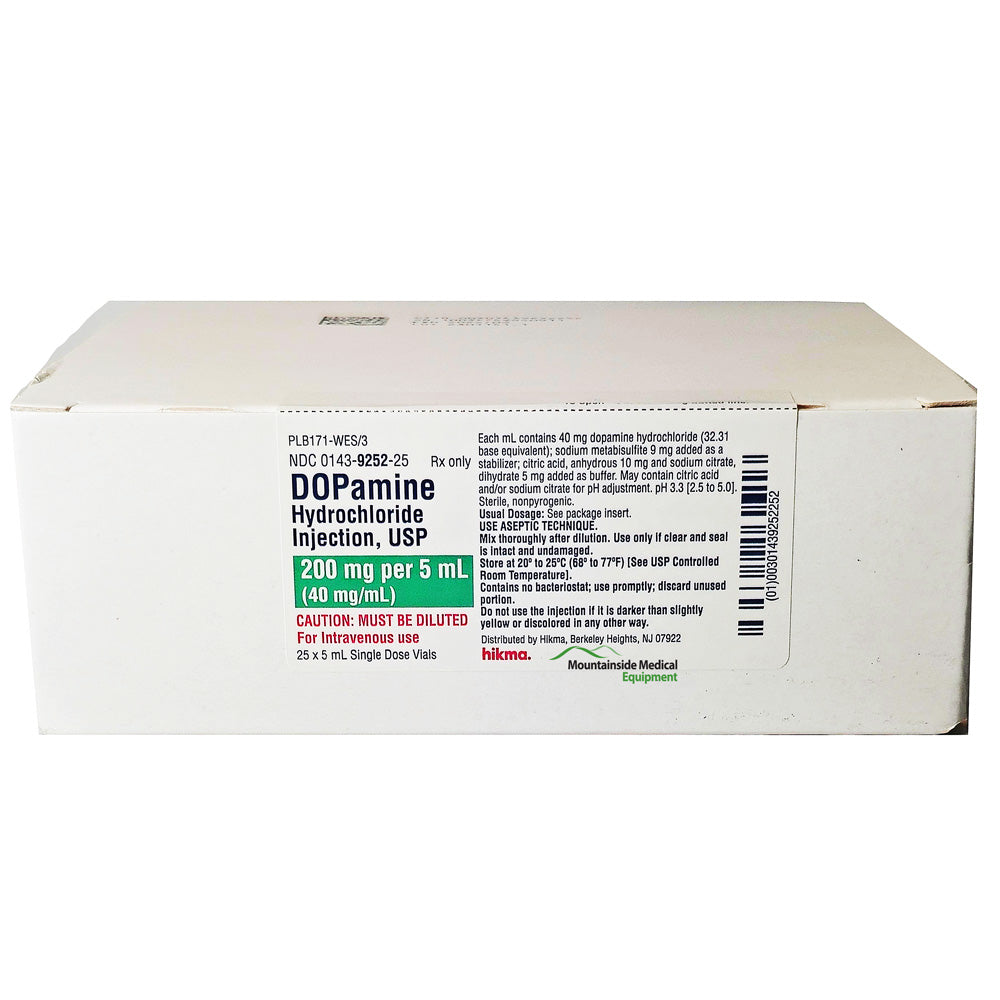 Dopamine Hydrochloride Injection box for treating shock, low blood pressure, and heart failure, improving cardiac output and blood flow.