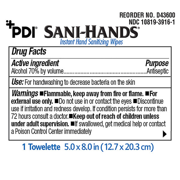 Drug Facts for PDI Sani Hands Wipes D43600