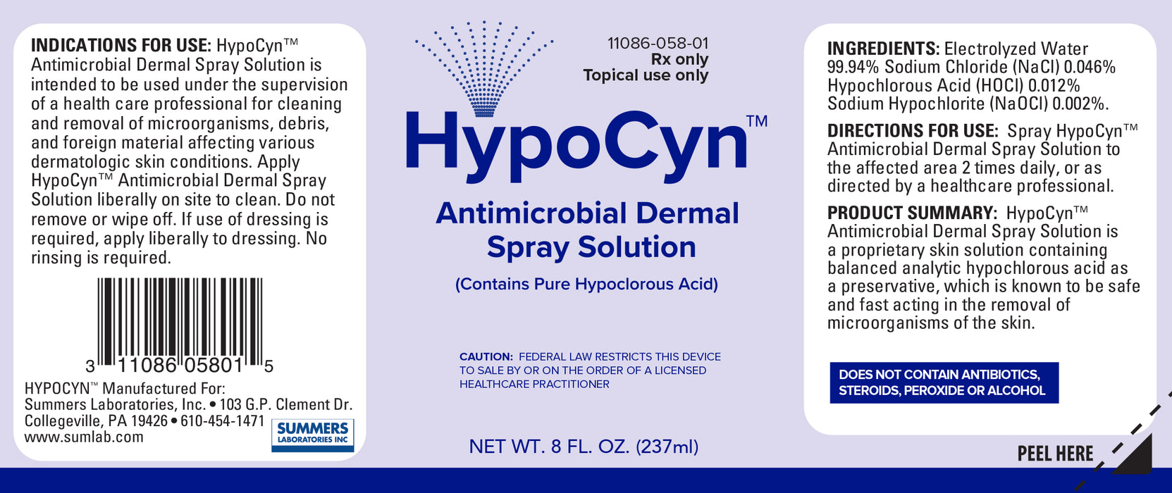Drug Facts Label for HypoCyn Antimicrobial Dermal Spray Hypochlorous Solution