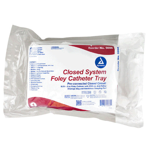 Closed System Foley Catheter Tray with 16 Fr. Catheter, designed for sterile insertion, infection control, and urology care.