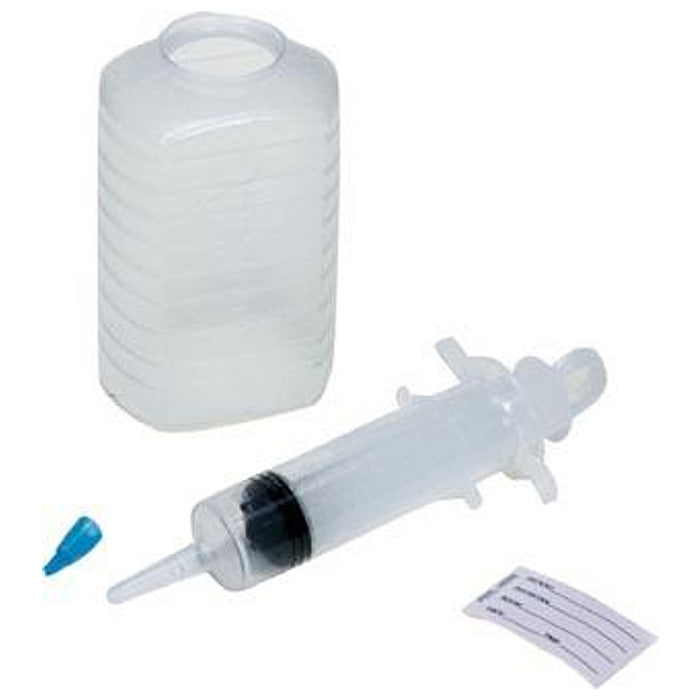 Enteral Irrigation Kit featuring a piston syringe and a graduated container, designed for nutrient delivery, hydration, and digestive health support.