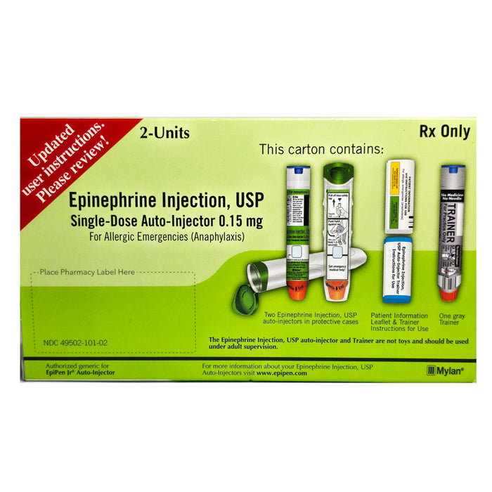 Epinephrine Auto Injector Jr Pediatric Pen Syringes 0.15 mg  Mylan NDC  49502-0101-02