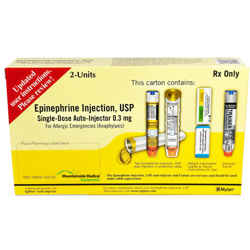 Epinephrine Autoinjector Adult Pen Syringes 0.3 mg for emergency treatment of severe allergic reactions and anaphylaxis.