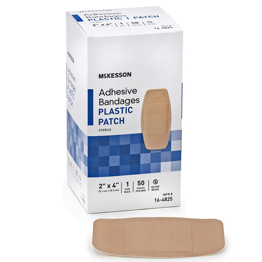 Extra Large Bandaids 2 x 4 inch, Plastic Rectangle Tan Color, Sterile 50/Box