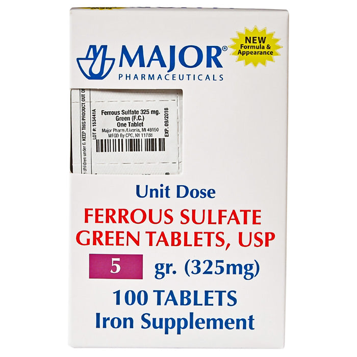 Ferrous Sulfate Green Tablets Iron Supplement 325 mg Unit Dose