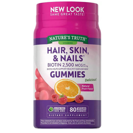 Hair, Skin & Nails Gummies Biotin 2500 mcg with Natural Fruit Flavor