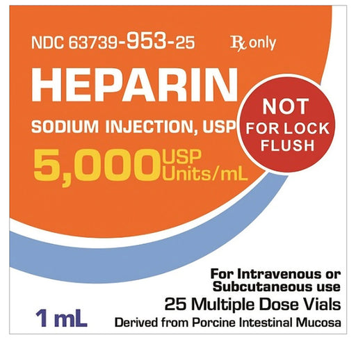 Heparin Sodium, Porcine 5000 Units Injection 1 mL Multiple-Dose Vials by  NDC 63739-0953-25