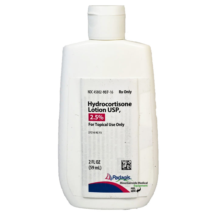 Bottle of Hydrocortisone 2.5% Lotion by Padagis, designed for effective relief of itching and inflammation, ideal for eczema and allergic skin reactions.