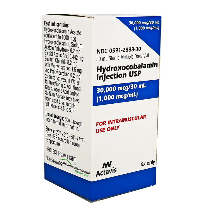 Hydroxocobalamin Injection vial for B12 deficiency treatment, boosting energy levels, supporting nerve function, and red blood cell health.