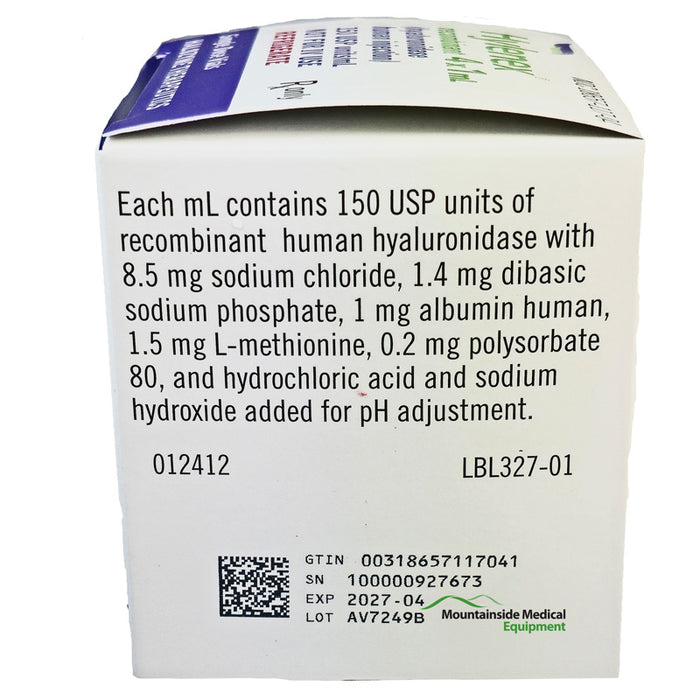 Hylenex box instructions detail dosage and administration for optimizing fluid absorption and enhancing subcutaneous drug delivery.