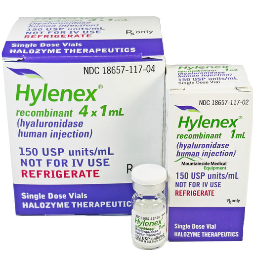 Hylenex vial and box, used to facilitate fluid absorption and enhance drug delivery, essential for efficient subcutaneous hydration.