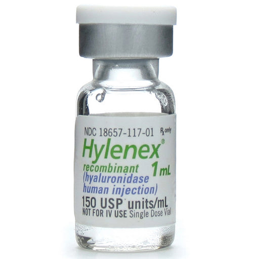 Hylenex vial displayed for enhancing fluid absorption, facilitating drug dispersion, and improving subcutaneous hydration and medical treatment.