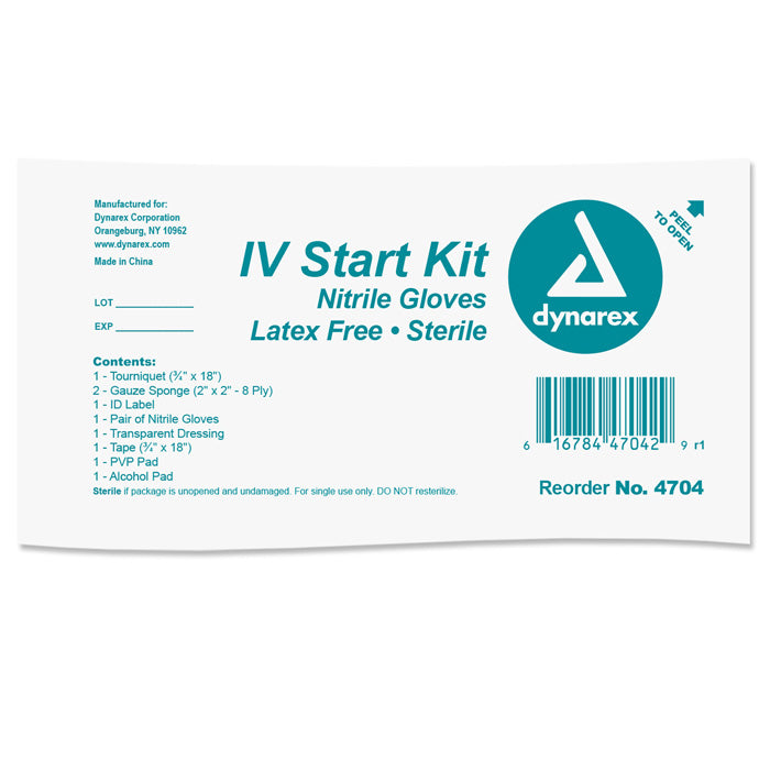 IV Start Kit with Tegaderm, Tourniquet, Tape & Prep Pads, ensuring sterile, efficient setup for injections and venipuncture.