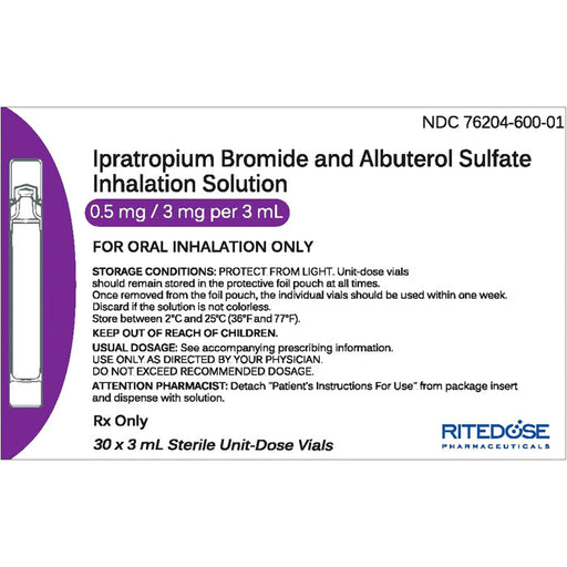 Ipratropium Bromide and Albuterol Sulfate 0.5 mg Ampules for Inhalation, offering quick COPD and asthma symptom relief and improved breathing.