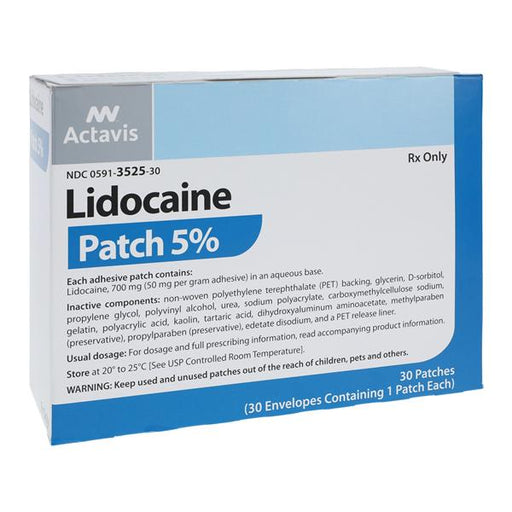 Lidocaine Patches 5% applied on the lower back, offering targeted relief for chronic pain, arthritis, and muscle soreness.