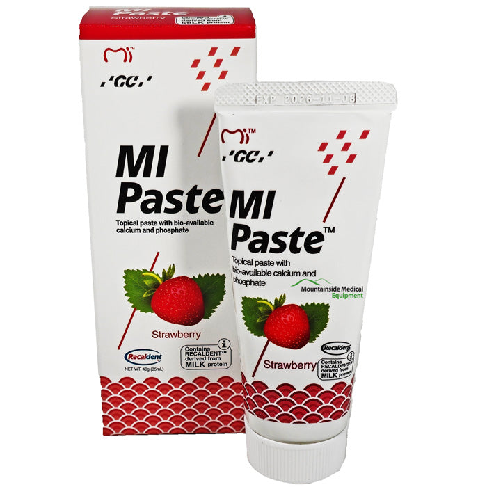 MI Paste Strawberry Flavor by GC America strengthens enamel, reduces tooth sensitivity, and supports overall dental health care.