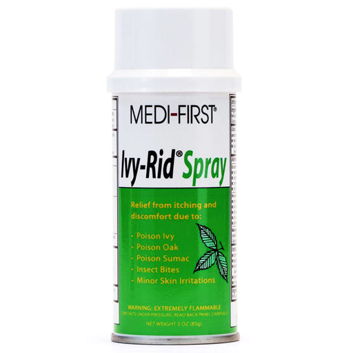 Medi First Ivy Rid Spray provides quick relief for poison ivy rash, reducing itch and irritation while promoting skin healing and comfort.