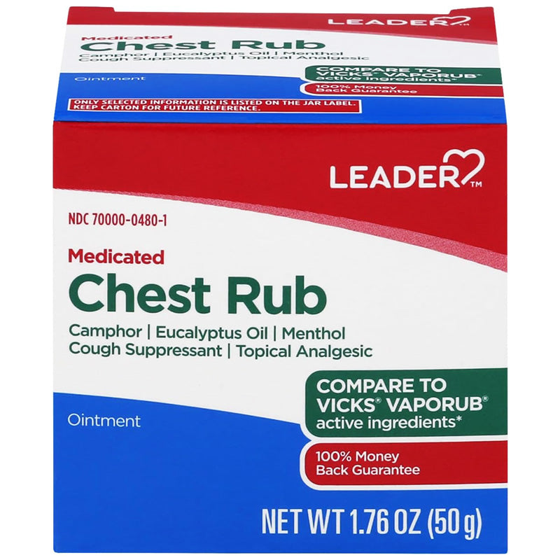 Medicated Chest Rub Ointment with Camphor, Menthol & Eucalyptus Oil by Leader 1.76 oz