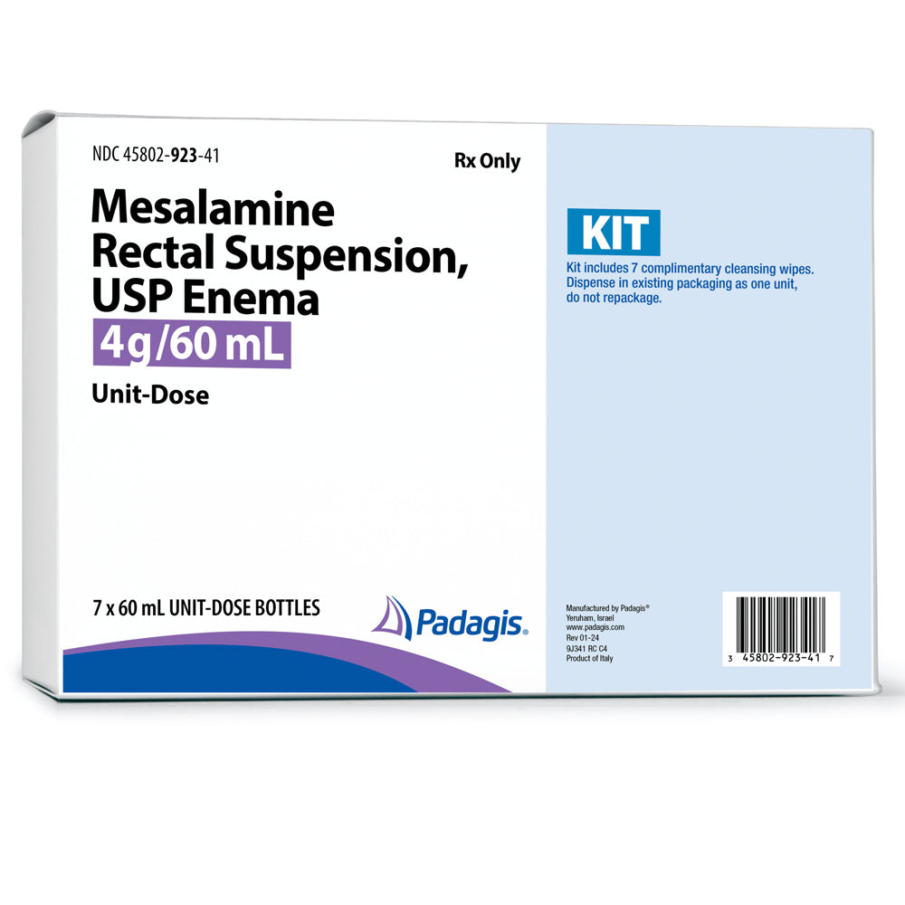 Mesalamine Rectal Suspension Enema Kit Unit Doses Bottles 60 mL by Padagis NDC 45802-0923-41