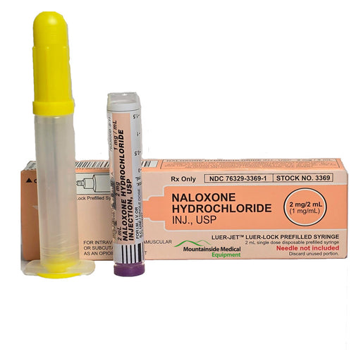 Naloxone Prefilled Syringe for Injection with Luer-Jet Connector 2 mL used for emergency opioid overdose reversal treatment.