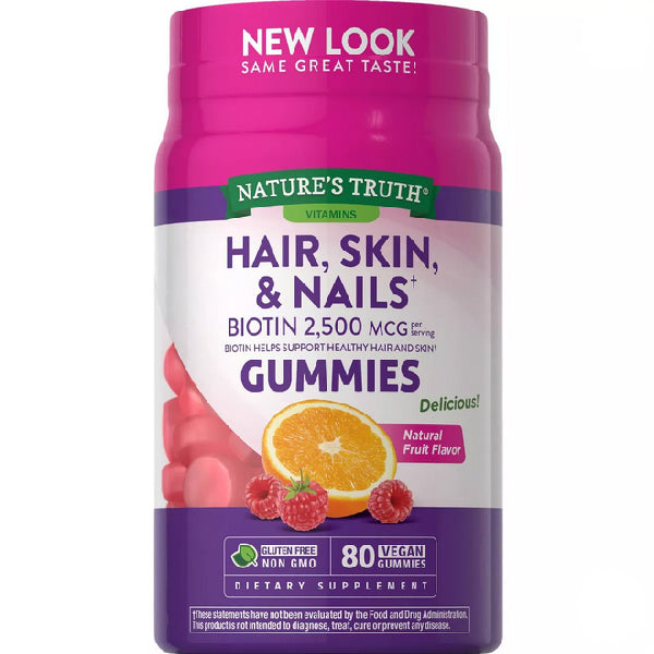 Hair, Skin & Nails Gummies 2500 mcg Biotin Fruit Flavor 80 Count 