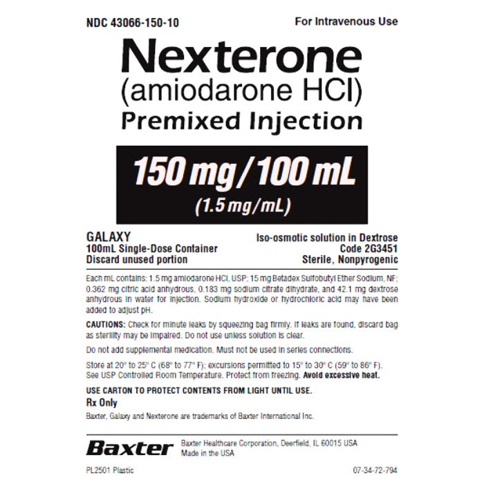 Nexterone Amiodarone HCI 150 mg Premixed Injection IV Bags 100 mL