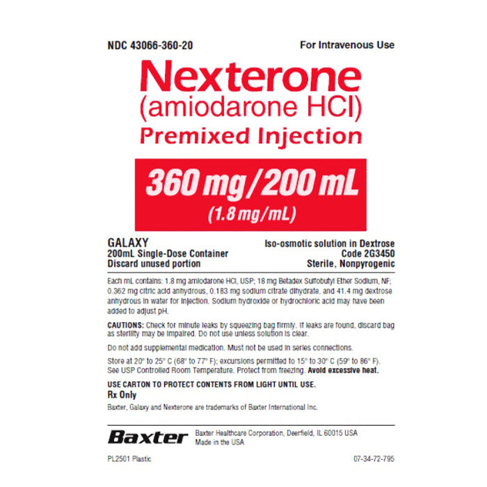 Nexterone Amiodarone HCI 360 mg Premixed Injection IV Bags 200 mL