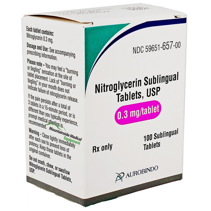 Nitroglycerin Sublingual Tablets 0.3 mg, used for quick angina relief, improving heart function, and supporting cardiovascular health.