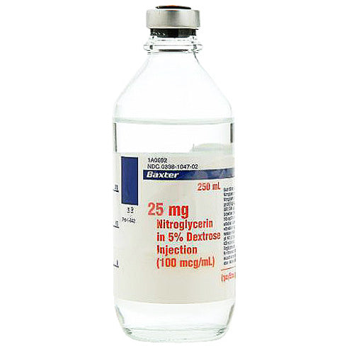 Nitroglycerin in Dextrose 5% Injection 100mcg Baxter IV Systems 00338-1047-02