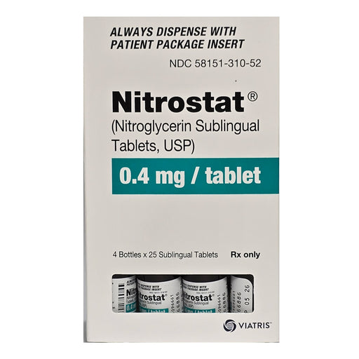 Nitrostat Sublingual Tablets 0.4 mg Nitroglycerin Tablets by Viatris NDC 58151-0310-01