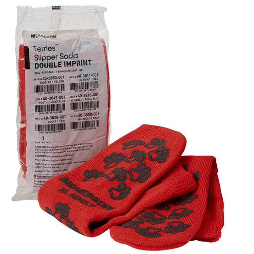 Non-Skid Patient Socks, Double Sided Red, Adult XL Size, providing grip, fall prevention, comfort, and enhanced mobility support.