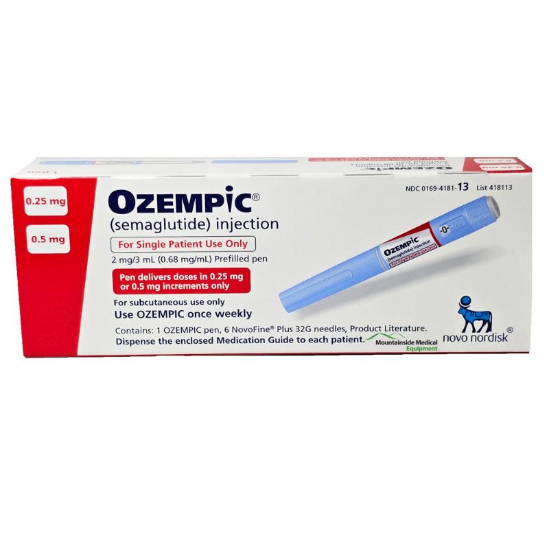 Ozempic Semaglutide Injection 0.25 mg, used for diabetes management, aids in glycemic control and supports weight loss efforts.