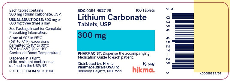 Package Label for Lithium Carbonate 300 mg Capsule 100 Count
