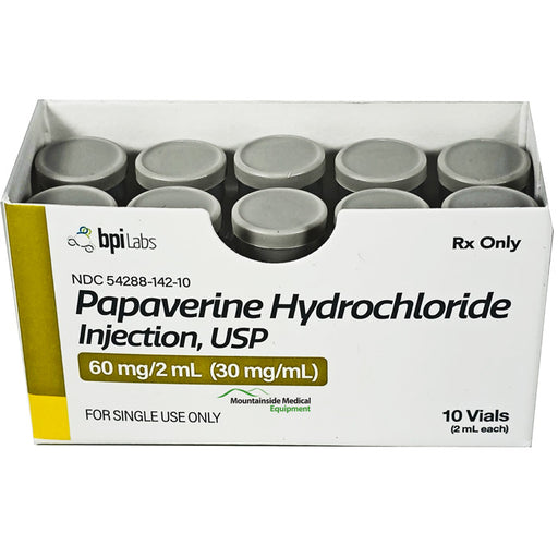 Papaverine HCL Injection vial for effective treatment, enhancing blood flow, reducing vascular spasms, and muscle relaxation.